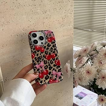 Amazon.com: Cherry Bow Cheetah Print Glitter Phone Case for